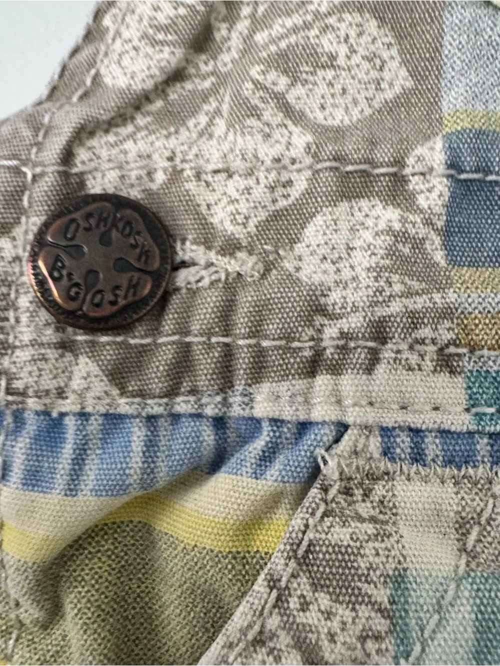OshKosh B'gosh Patchwork Overalls Shortalls 24M 2T Plaid Floral Vestbak Cotton
